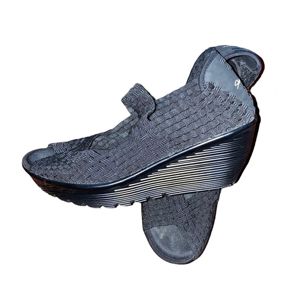 Skechers Walking Platform Slip on Mary Jane Open Toe Shoes Black size 8.5